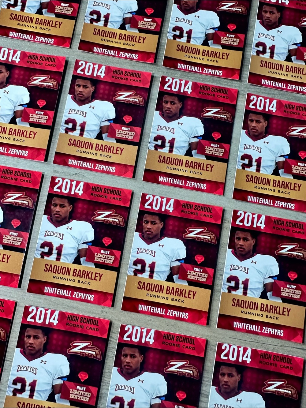 Shaquan Barkley Lot of (16) High School 2014 Rookie Phenoms #21 Novelty Cards.